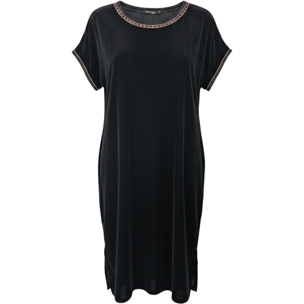Diamantine Femme Velvet Shift Dress Womens Small Black Embellished Neckline